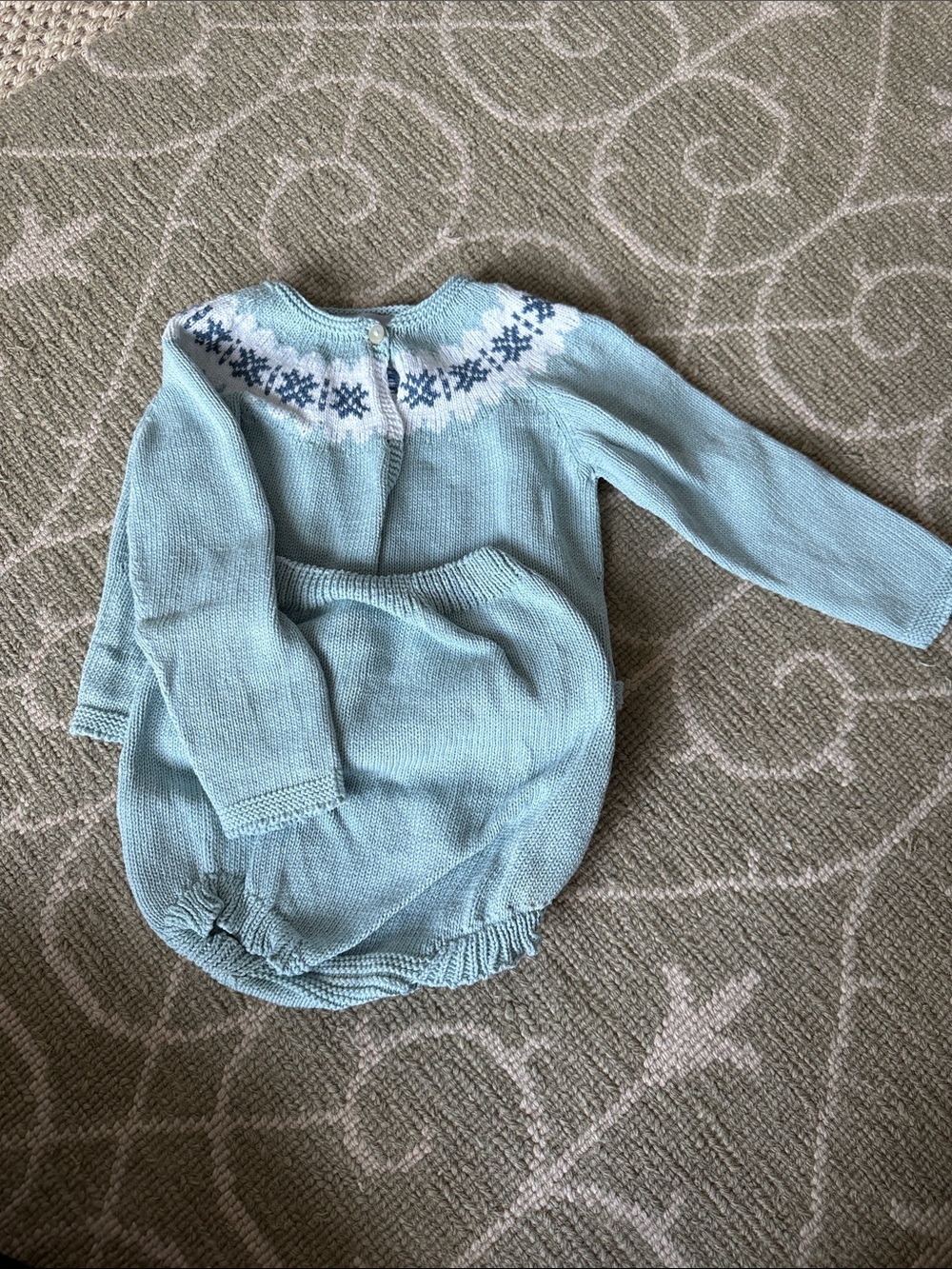 Mi Lucero Light Blue Knit Baby Knit Sweater Set with Nordic Yoke 12 Months